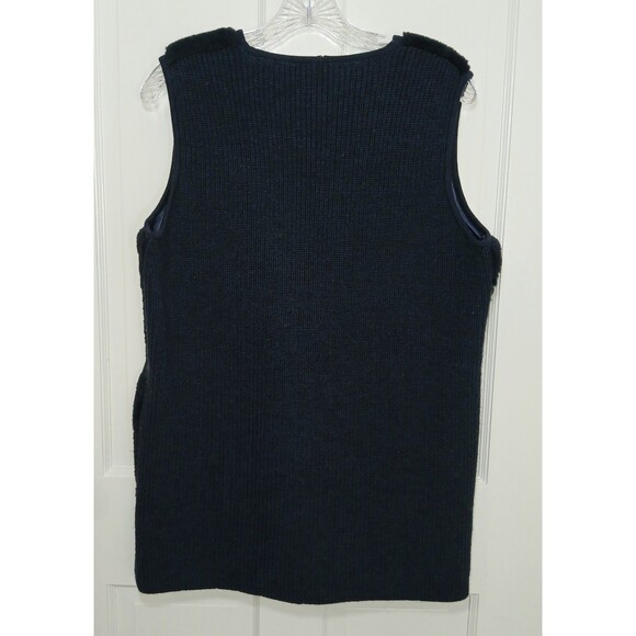J McLaughlin Vest Women Med Navy Lolan Faux Fur Ribbed Wool Horn Toggle Luxury - Picture 4 of 13